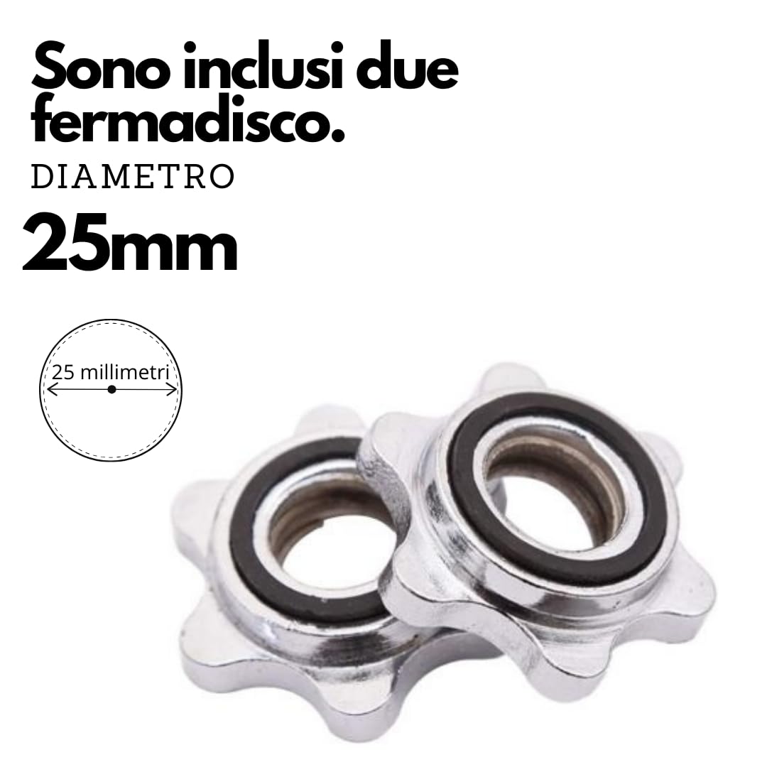 Bilanciere Palestra in Acciaio con Fermadischi Inclusi - Bilanciere 25mm Cromato 180 cm (7 KG) - Attrezzi Palestra Casa - Fitness Home Gym - Allenamento a Casa ottimale