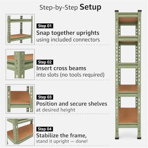 Image of BonKaso Adjustable 3-Shelf Metal Storage Shelving Unit, Steel Bootless Rivet Utility Display Rack Garage Shelves,27 Inches Height(27 X 24 X 12 Inc) Olive Green