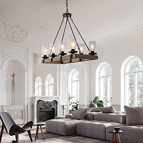 Lianshun Farmhouse Chandelier 8-Light Wood Kitchen Island Lighting Candle Pendant Light Fixture Rustic Chandelier For Dining Living Room, Kitchen, Foyer,Restaurant(Bulbs Not Included) #TOP5