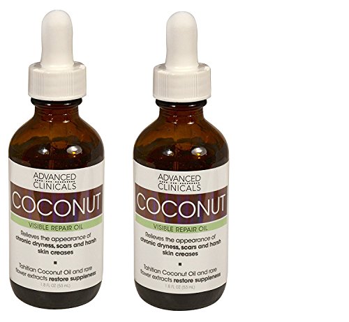 Advanced Clinicals Coconut Oil for Skin. 2-pack value set! Repair Coconut Oil for Face, Body and Hair. For Chronic Dryness, Scars, Stretch Marks and Harsh Skin Creases. Two 1.8 Fl Oz bottles