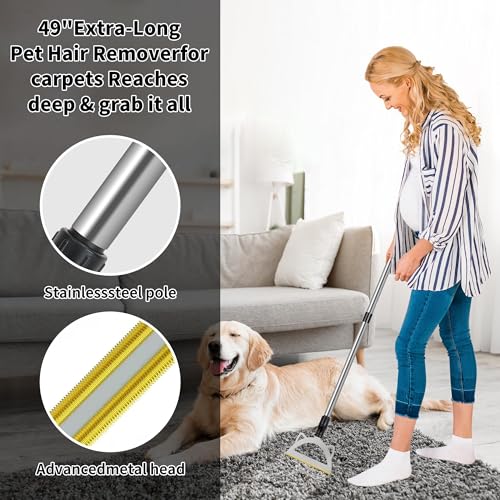 Image of Pet Hair Remover Set 49 inchAdjustable Long Handle Advanced Pet Hair Removal Tool Reusable Dog Cat Hair Remover,Pet Hair Removal Broom,Embedded Fur Removal from Low Pile Rugs Stairs