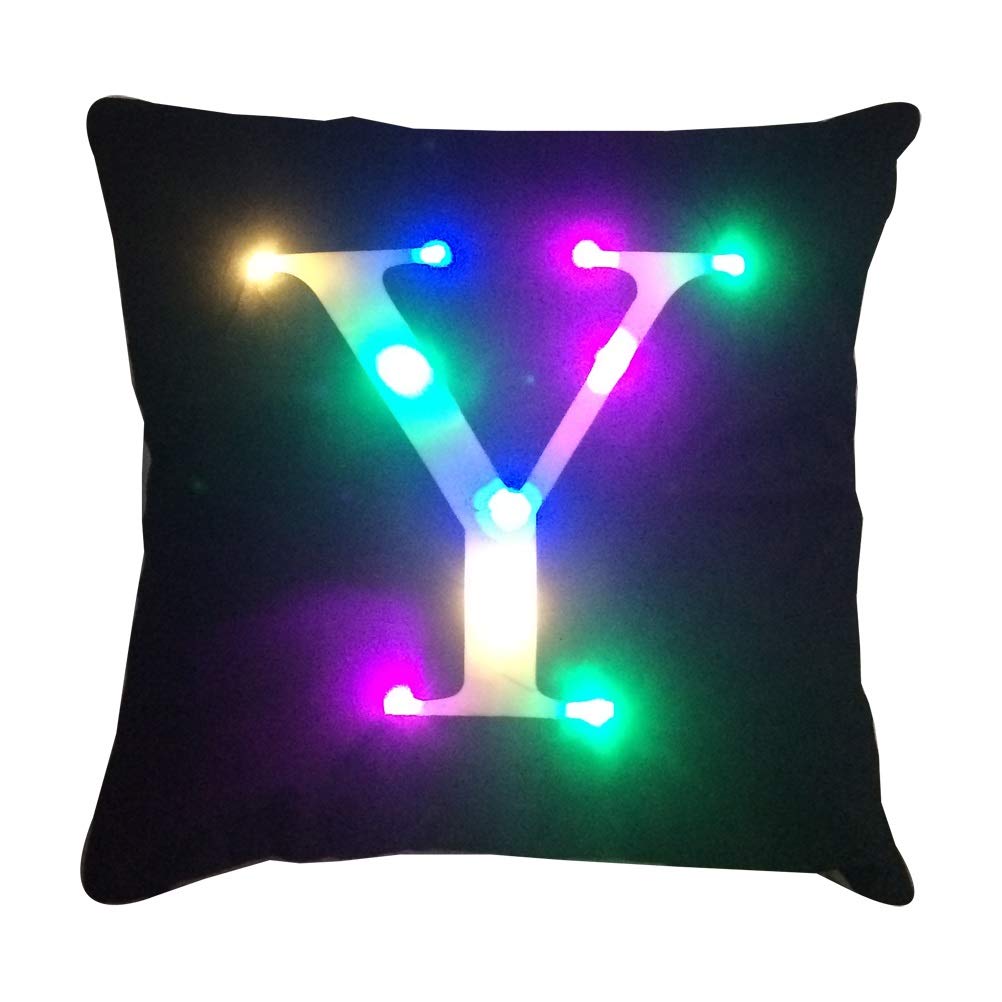 ZUODU Creative LED Colorful Lighting Velvet Letter Cushion Cover Pillow Cover - Bar, Party, Festival, Gift Use - 18x18 inch (45cm x 45cm) 1pc Y Black