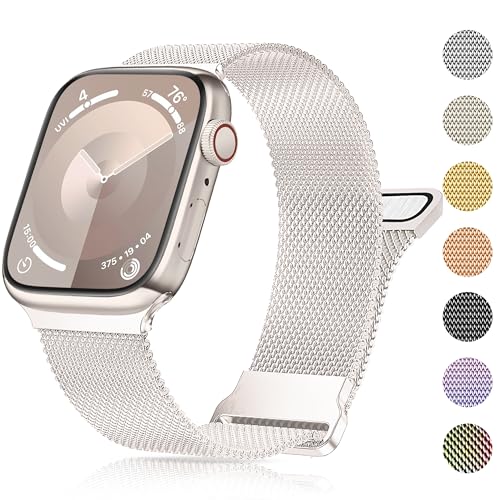Pulseira de metal compatível com Apple Watch de 49 mm/46 mm/45 mm/44 mm/(42 mm S3/2/1), fecho magnético de malha de aço inoxidável ajustável, para mulheres e homens Ultra2/1 séries 10 9 8 7 6 5 4 3 2