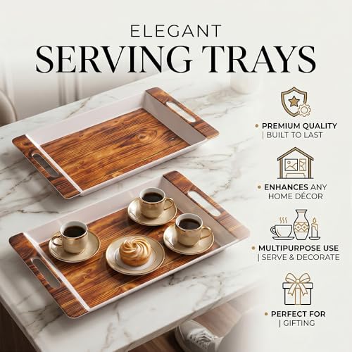 Image of U.P.C Serving Tray Set of 2 / Tray Set for Serving Premium Printed Tray for Serving /Multi-Use Serving Plate (Small, Medium)