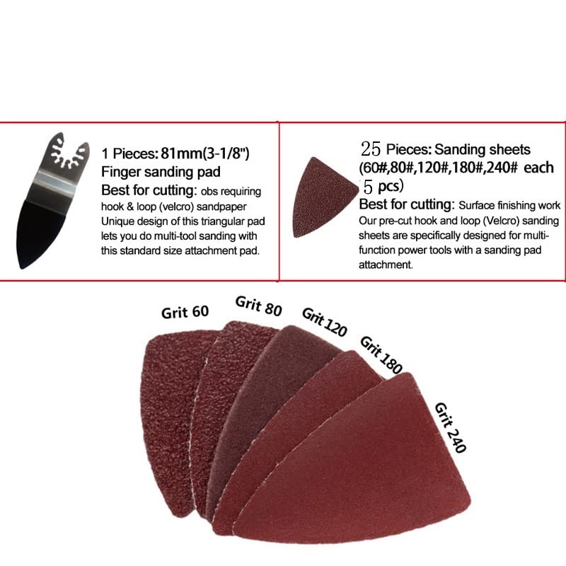 Multitool Sandpaper,for Wood Sanding Quick-Release Oscillating Saw Blade Multitool Finger Sanding Pad with 25Pcs Sandpaper Sander Sheet for Perfect Sanding (Color : Kit1) (Color : Kit2)