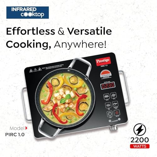 Image of PIRC 1.0 2200 Watts Infrared Cooktop | Preset Indian Menu Options & Timer | Compatible With Any Metal Cookware With Flat Bottom | Easy to clean | Portable | Black