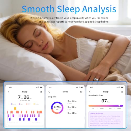 Image of Smart Ring Health Tracker for Women Men, Sleep Exercise Health Monitoring Wearable Ring, Real‑Time Tracking, iOS /Android Compatible, IP68 Waterproof, No Subscription, 5‑Day Battery (Rose Gold, 7)