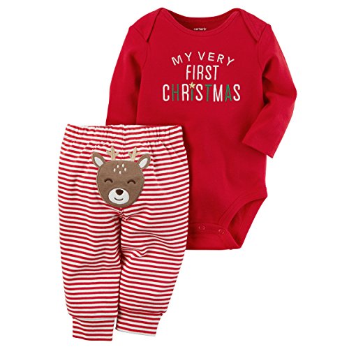 Carter's Baby My 1st Christmas Reindeer 2-Piece Bodysuit Pants Set 9 Months Red