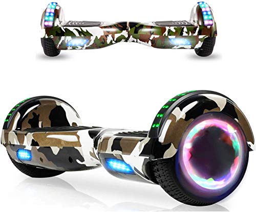 HappyBoard Hoverboard - 6.5" - Bluetooth - Velocidad 15 km/h - LED - Patinete Eléctrico Auto-Equilibrio - para niños y Adultos - Camuflaje Verde Cover