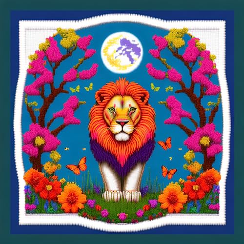 Image of Joyhoor Cross Stitch Kits for Beginners Stamped Cross-Stitch Supplies Needlework preprint Embroidery Kits for Adults DIY Needlepoint Kits Embroidery Patterns 11CT-Colorful Lion Moon 17.7x17.7 inch
