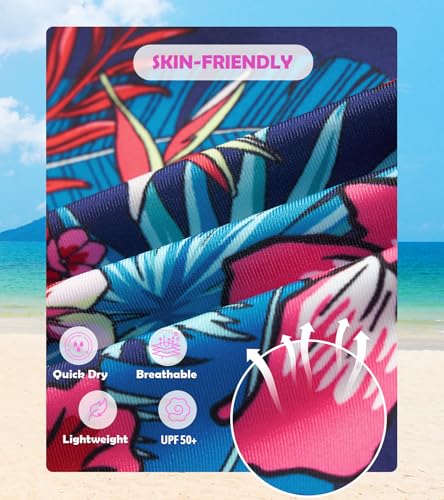 Girls Long Sleeve Rashguard Half Zip Swimsuits UPF 50+ Two Piece Swim Sets with Hairband 5-12Y4