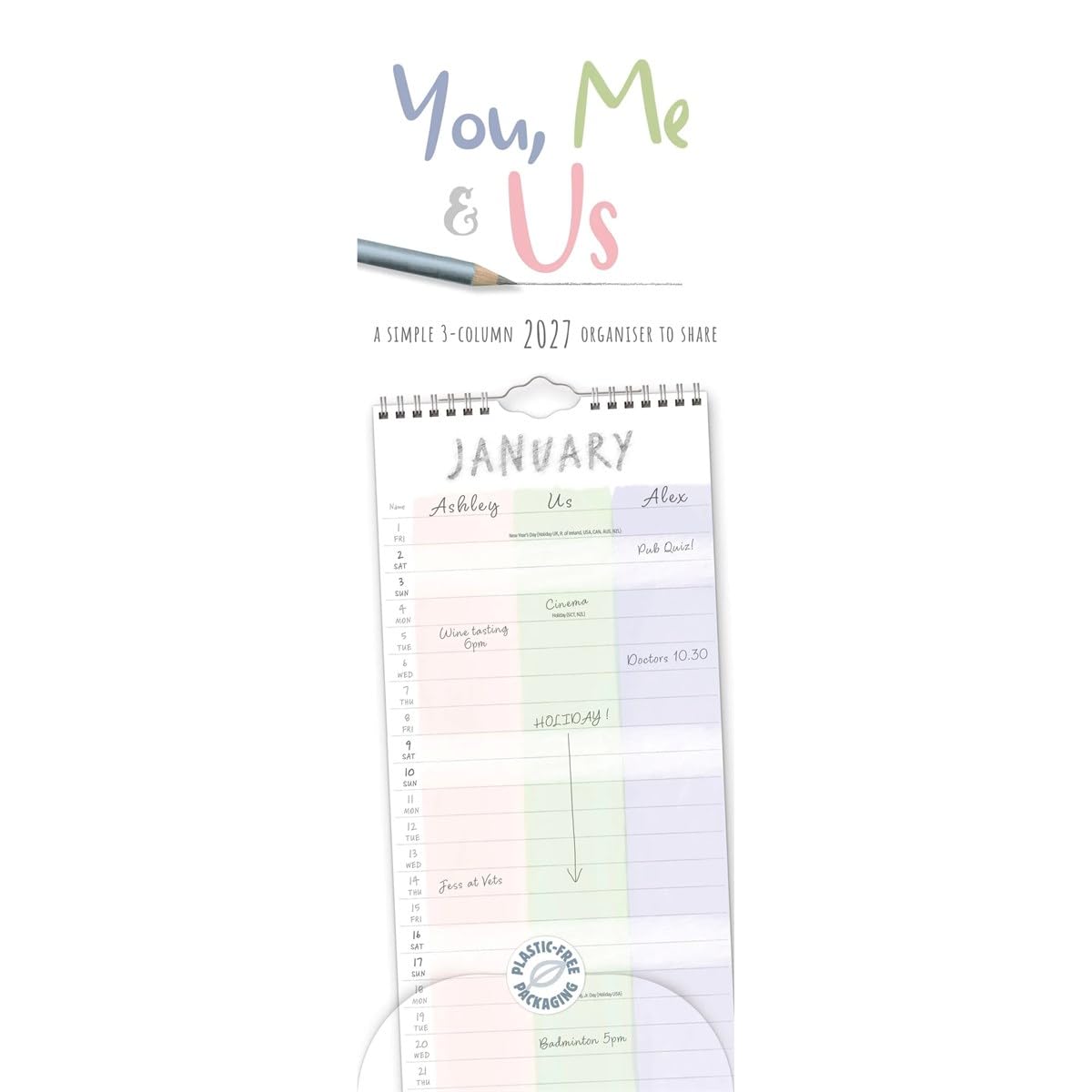 Carousel Worldwide 2027 You, Me and Us Slim Wall Planner