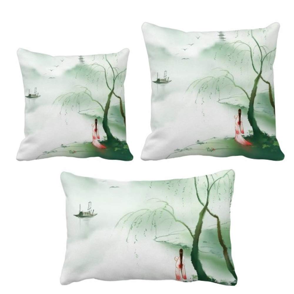 Housse de coussin style chinois aquarelle art textile de luxe