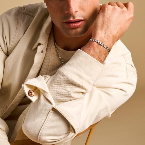 Image of Fossil Men's Plated Stainless Steel Engravable Personalized Gift ID, Chain or Cuff Bracelet for Men