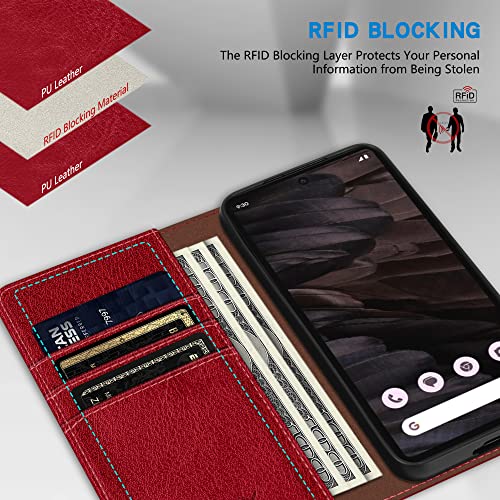 ZZXX for Google Pixel 7a Wallet Case Strong Magnetic 6.1 inch,Red - image 2