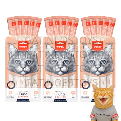 Petisco para Gatos Wanpy Creamy Truly Premium Churu– Sabor Atum e Salmão – 15 Tubos de 14g (Total 21