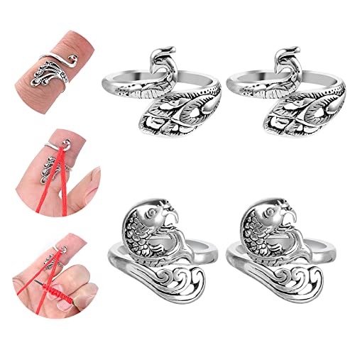 SibbaÂ AdjustableÂ HookÂ KnittingÂ CrochetÂ LoopÂ AccessoryÂ 4Â PcsÂ OpenÂ FingerÂ ThimbleÂ YarnÂ HolderÂ BraidedÂ RingÂ FasterÂ WeavingÂ CrochetingÂ CounterÂ KitÂ StitchÂ MarkersÂ TagsÂ PinsÂ ProtectÂ Hand (Peacock and Fish)