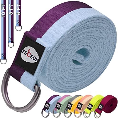 [SPRING 2023] TECEUM Yoga Strap – Cotton – 6 ft 8 ft 10 ft (6+ colors) – Adjustable Non-Slip Belt for Daily Yoga, Pilates, Stretching, Physical Therapy, Fitness & Home Workout – For All Levels