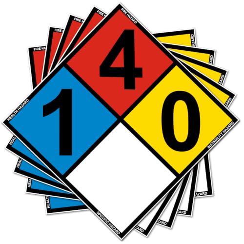 5-Pack 12" x 12" inch NFPA 704 Diamond 1-4-0 Laminated Vinyl Label Decal, Industrial Safety Chemical Sign with Permanent Adhesive Hazard Warning Sticker