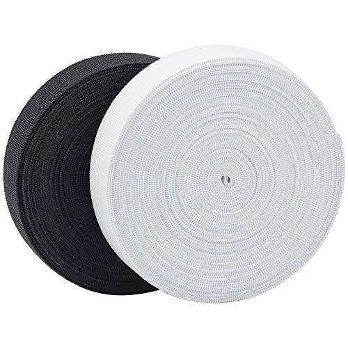 Wandefol 2pcs Banda Elástica Costura, Correa Elástica para Coser, Cinta de Goma de Costura 5M, Cinta Elástica para Ropa Manualidad Coser Bricolaje 2 Rollos Blanco Negro Extra Elasticidad Cover