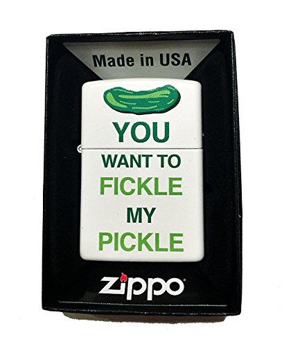 Zippo Custom Lighter - You Want to Fickle My Pickle Funny Saying - Regular White Matte