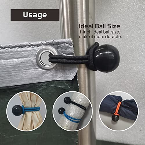 Ball Bungee Cords 6Inch Outdoor 50 Pack, Uv-Resistant Tarps Tie-Down, Strong Stretch Heavy Duty Bungees & 10 Pcs Releasable Zip Ties #TOP6