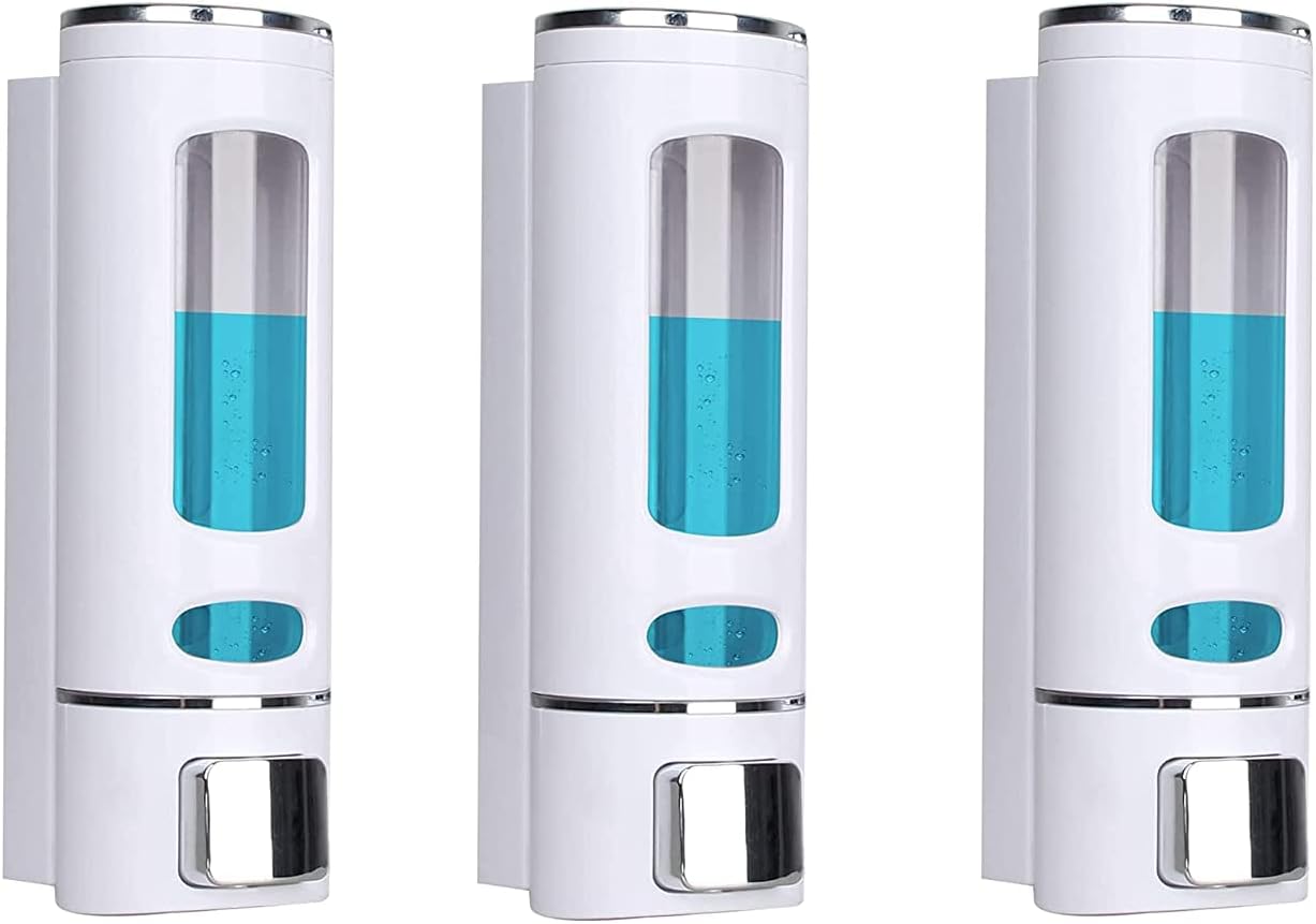 JPS ABS Plastic Soap Dispenser for Bathroom Wall Mounted Shampoo Conditioner Hand Wash Gel Dispenser Liquid Soap Sanitizer Dispenser for Basin Kitchen Sink 400Ml (3- Capsule White)