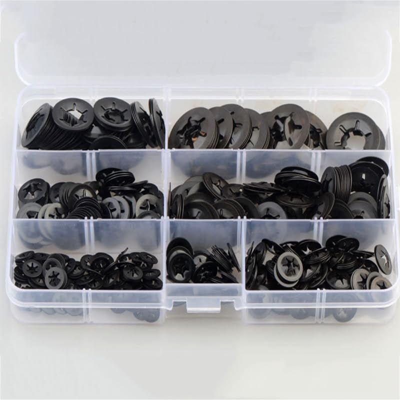500PCS 65 Mn Steel M3-M12 Star Lock Locking Washers Assortment Kit Plum Blossom Hole Retaining Ring Bearing Clip - (Color: 500PCS)