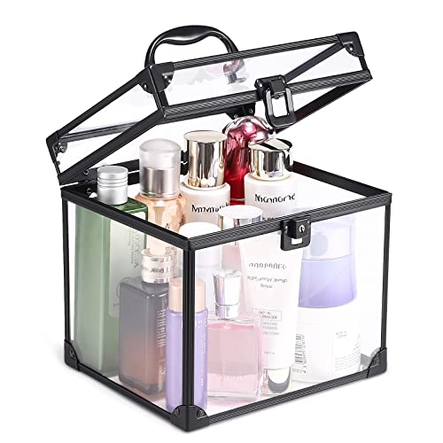 Noverlife Portable Cosmetics & Toiletry Organizer Box, Clear Train Case With Latches & Handle Travel Makeup Tools Storage Organizer, Professional Makeup Tools Box Bathroom Accessories Case For Girls #TOP5