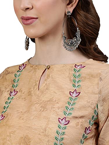 Image of Jaipur Kurti Women's Silk Kurta with Palazzo & Dupatta (AVKPLZ1898 Yellow M)