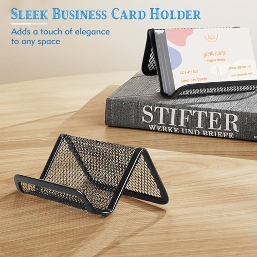 TEESSUE 2 Pcs Black Business Card Holder Desk, Wire Mesh Business Card Holder Display, Desktop Business Card Stand, Metal Business Card Display Holder for real estate, Office, Tradeshow, Bar (2) - Thumbnail 6