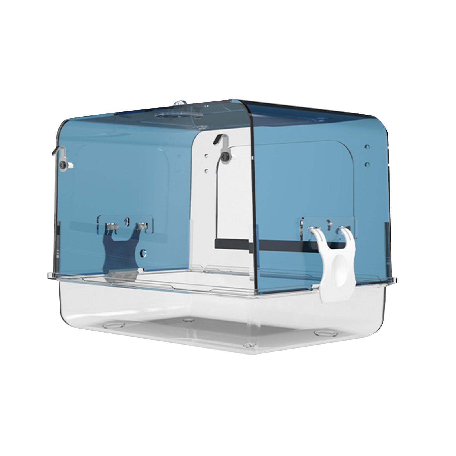 Bañera para Loros con Ganchos, Jaula para Pájaros, Caja de Baño para Cacatúas, Acrílico, Canario, Casa de Baño para Loros, Cuenco de Ducha para Loros, Azul