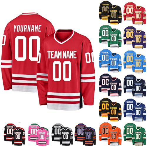 Camiseta de Hockey Personalizada, Manga Larga,Camisa de Hockey de Manga Larga, para Adultos con Nombre y Número Camiseta de Hockey Personalizada para Hombres, Mujeres y Jóvenes