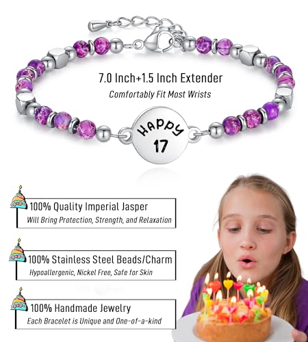 Image of AryaHozel 4mm Natural Stone Bracelet with Birthday Cards, 6-21 Year Old Birthday Gifts for Girls Daughter Granddaughter Niece Sister Women Friends