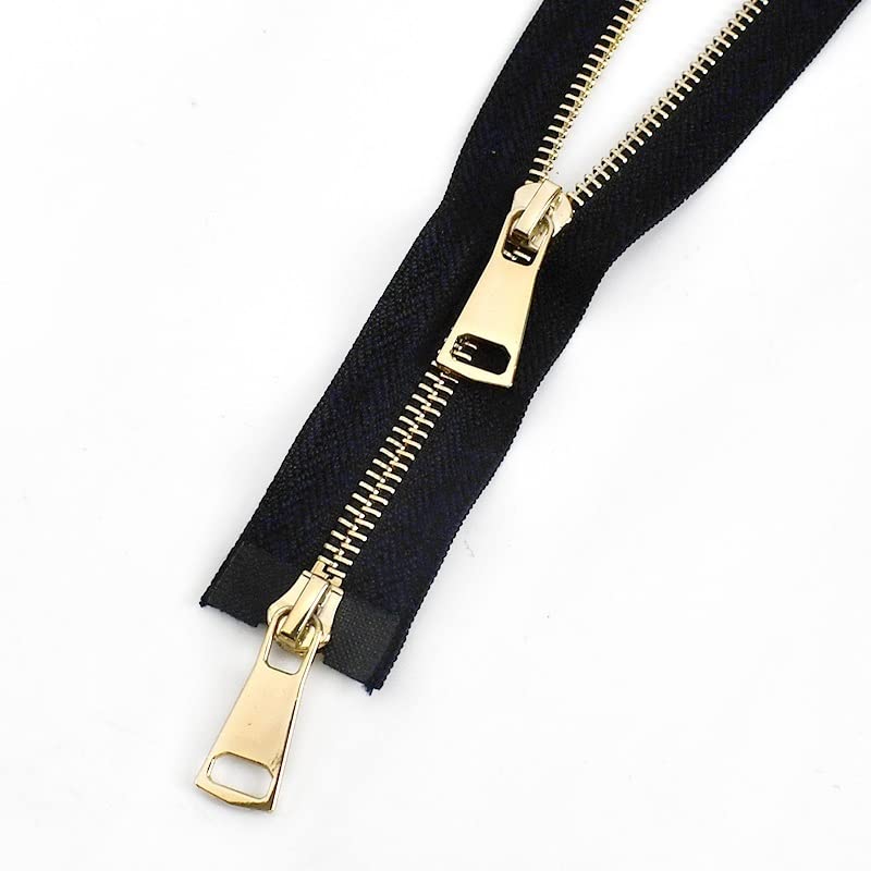 Two Way Open Ended Zipper Zipper Open End Single/Double Sliders Long Zipper Clothes Jacket Coat Zip DIY Sewing Accessories (Color : Black-Gold-Double, Size : 70cm)