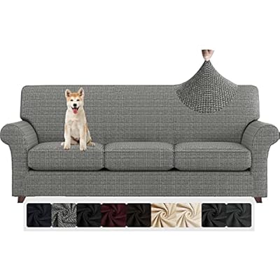 ZNSAYOTX 4 Piece Sofa Covers for Living Room Anti Slip Stretch Couch Covers for 3 Cushion Couch Pets Dogs Sofa Slipcover Machine Washable Furniture Protector (Black and White, Sofa)