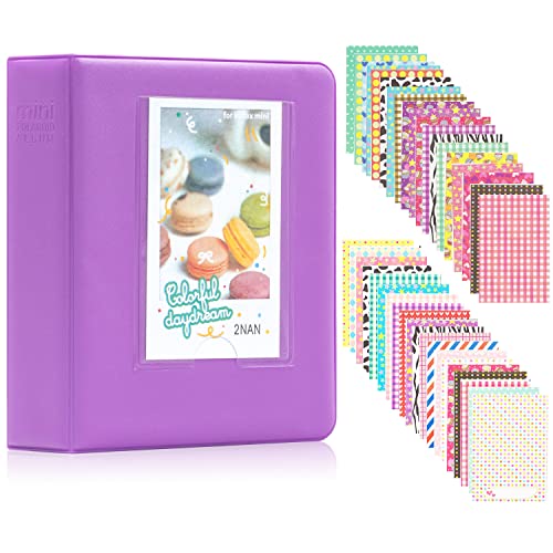 Amimy 64 Pockets álbum de Fotos para Fujifilm Instax Mini 7s 8 8+ 9 25 50 70 90, Polaroid Snap PIC-300, HP Piñón, Kodak Mini 3 Pulgadas de película con Pegatinas de Colores (64 bolsillos, Púrpura) Cover