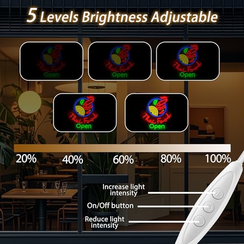 Image of Thai Food Open Neon Sign, Thailand Restaurant LED Neon Sign Wall Decor, Neon Signs for Wall Decor Food Shop Light Thai Cuisine Display 15.7 inch x 13.4 inch