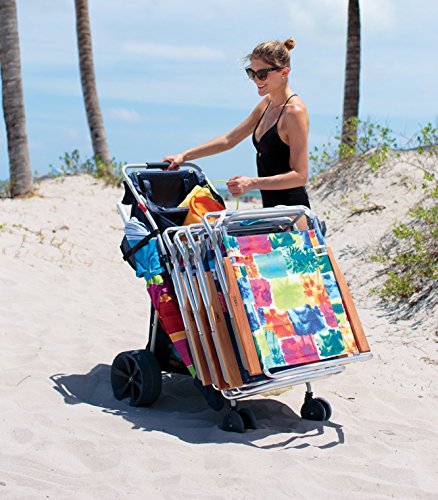 Rio Brands Wonder Wheeler Deluxe Beach Utility Foldable Cart With Removable Storage Tote, Navy #TOP2