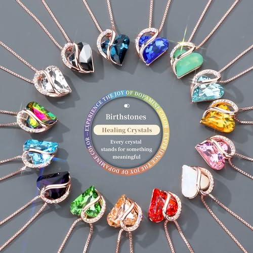 Leafael Rose Gold Plated Necklace for Women: Heart Shaped Birthstone/Healing Crystals Center, Dazzling Cubic Zirconia, Hypoallergenic Chain (18"+2"), Jewelry Gifts for Anniversaries and Birthdays3