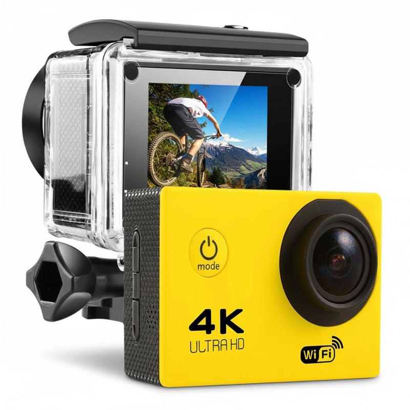 Drumstone【𝟏𝟓 𝐘𝐞𝐚𝐫𝐬 𝐖𝐚𝐫𝐫𝐚𝐧𝐭𝐲 Yellow 4K Ultra HD Action Camera with 20MP Photo Capture,170° Wide Lens, WiFi, Remote Control and Waterproof, Travel and Adventure Recording-picture-25