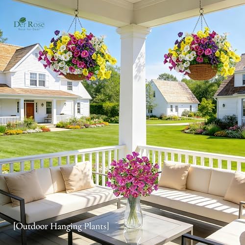 Der Rose 12 Bundles Artificial Petunias Flowers for Outdoors UV Resistant Spring Fake Morning Glory Flowers with Trumpet Blooms for Window Box Planter Filler Porch Patio Fence Decor - 5