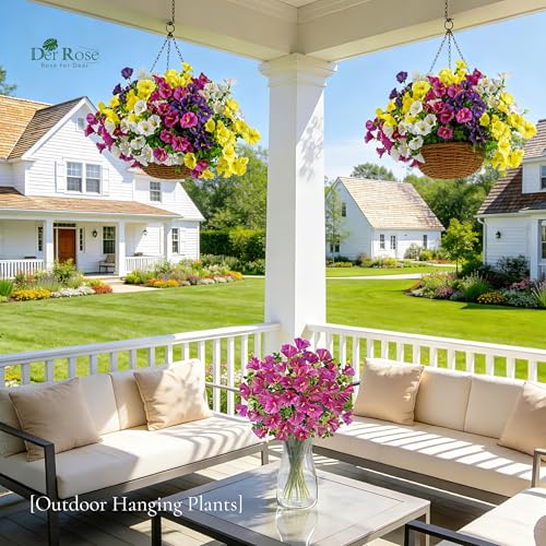 Der Rose 12 Bundles Artificial Petunias Flowers for Outdoors UV Resistant Spring Fake Morning Glory Flowers with Trumpet Blooms for Window Box Planter Filler Porch Patio Fence Deco image 2