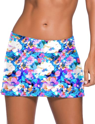 Image of REKITA Women Swim Skirt Solid Color Waistband Skort Bikini Bottom