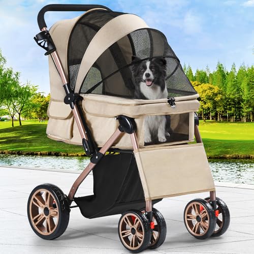 YITAHOME Hundebuggy Hundewagen klappbar für Hunde & Katzen, Haustierbuggy bis 22 kg mit umkehrbarem Griff, Netzfenstern, Getränkehalter, 360° drehbare EVA-Räder mit Bremsen (Beige) YITAHOME Hundebuggy Hundewagen klappbar für Hunde & Katzen, Haustierbuggy bis 22 kg mit umkehrbarem Griff, Netzfenstern, Getränkehalter, 360° drehbare EVA-Räder mit Bremsen (Beige)