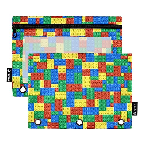 Gredecor Binder Pencil Pouch 3 Ring Plastic Building Blocks Zipper Pencil Pouches Case 2 Pack Clear Binder Organizer for School Office