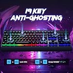 RisoPhy Gaming Keyboard, 104 Keys All-Metal Panel, Rainbow LED Backlit Silent Computer Keyboard, Wrist Rest, Multimedia Keys, Anti-Ghosting, Waterproof Light Up Wired Keyboard for PC Mac Gamer - Image 5