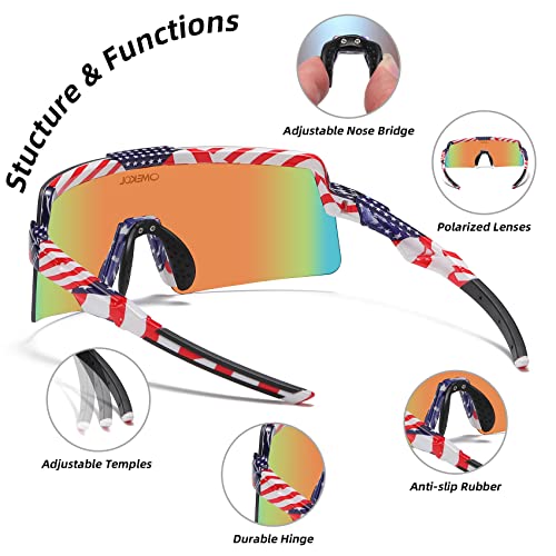 Omekol Polarized Sports Sunglasses Cycling Glasses Uv400 Mountain Bike Goggles Mtb Riding Bicycle Eyewear Men Women Baseball Running Fishing Golf Outdoor - Usa Flag Frame/Blue Lens #TOP4