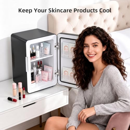 Image of Antarctic Star Mini Fridge 6L /8 Can Portable Cooler,Personal Compact Refrigerator for Skin Care, Food,Drinks or Cosmetics, AC /DC for Bedroom, Car, Office,Black