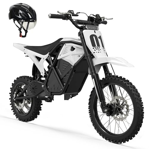 ESKUTE Electric Dirt Bike for Teens Adults, Mid-Drive Motor 3500W Peak, Electric Motorcycle 48V23Ah Battery, 53-Mile Range, 38mph, Hydraulic Nitrogen Dual Shock Absorbers, White with Helmet